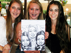 Sweet 16 Party Caricature, Group of 3 Girls drawn by Action Caricature by Bill